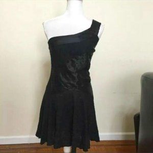 Brand New ALICE + OLIVIA Black One Shoulder Lace Silk Cocktail Dress Sz XS